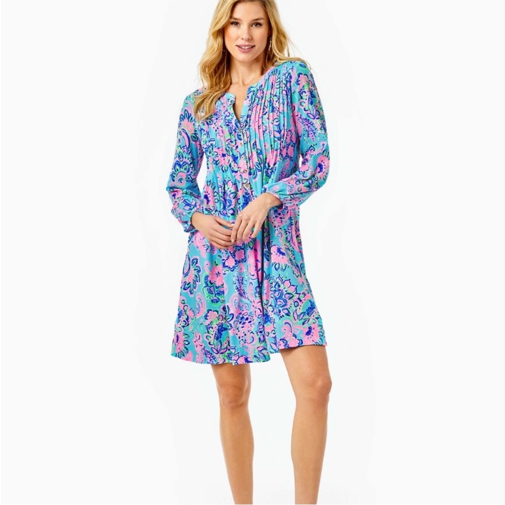 Lilly Pulitzer | Blue Pink Pleated Seana Chillylilly Dress